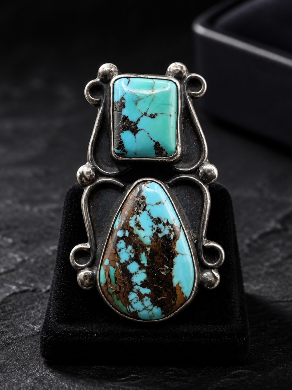 Size 6 Vintage Navajo Royston Turquoise  Sterling Silver Ring. Signed W.